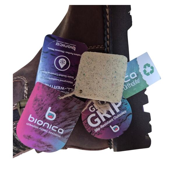 Bionica Dawkins Brown Leather Tall Boots Multi Color Buckle Detail Women's 6 NEW - Picture 5 of 6